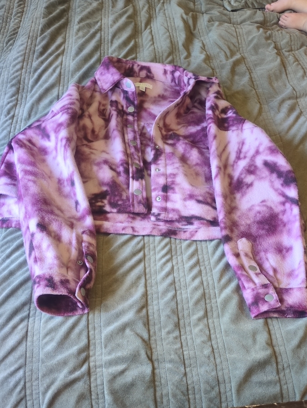 Abound Purple Tie-Dye Snap-Front Cropped Jacket